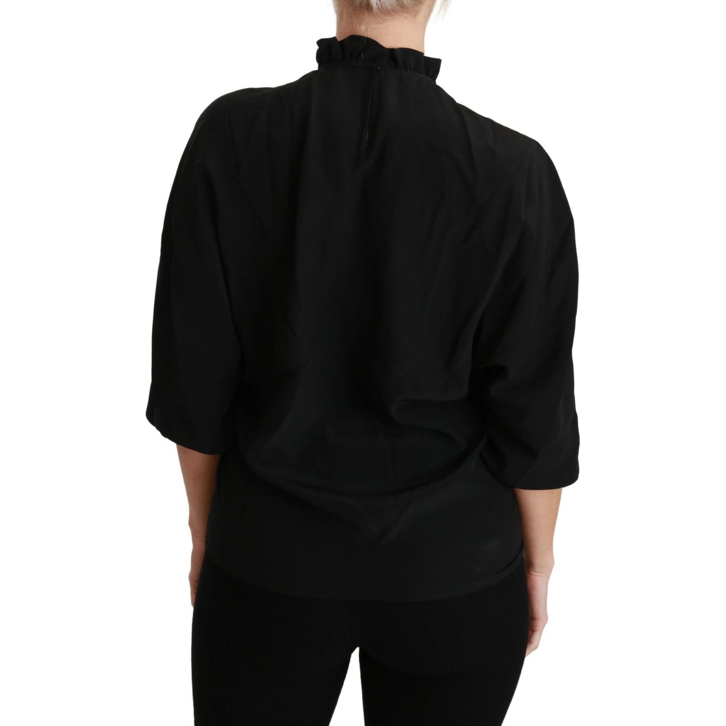 Dolce & Gabbana Elegant Black Silk Short Sleeve Blouse Dolce & Gabbana Black