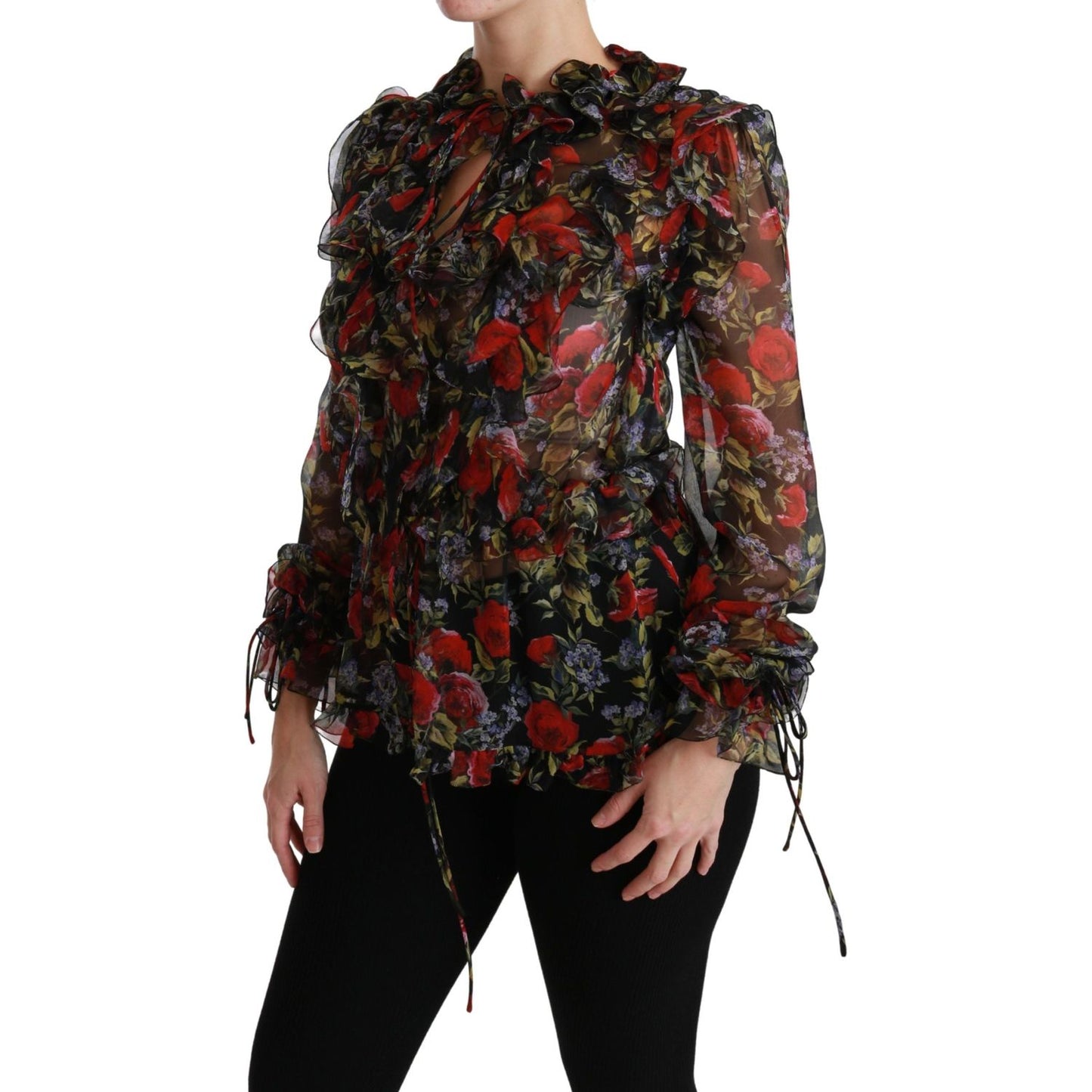 Dolce & Gabbana Elegant Floral Silk Long Sleeve Blouse Dolce & Gabbana Black