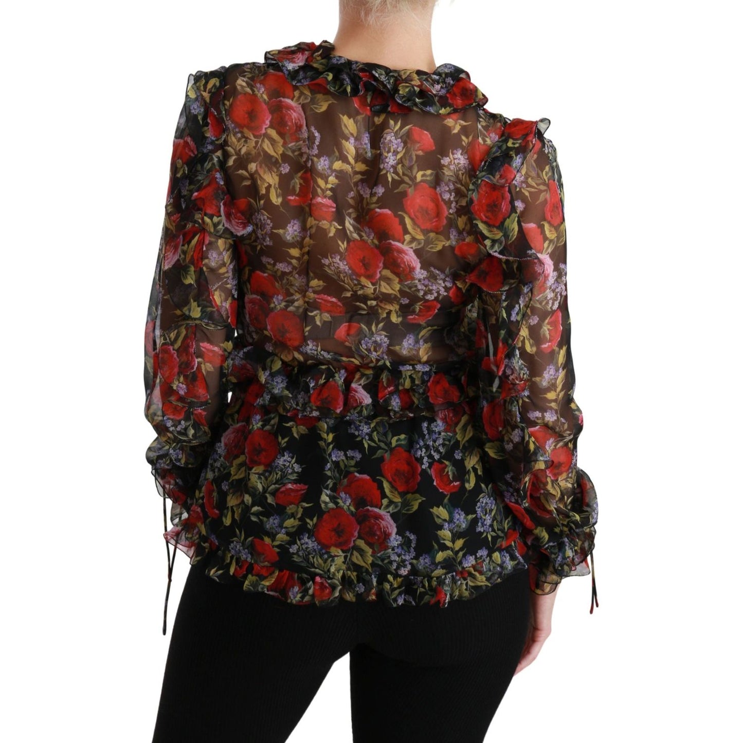 Dolce & Gabbana Elegant Floral Silk Long Sleeve Blouse Dolce & Gabbana Black