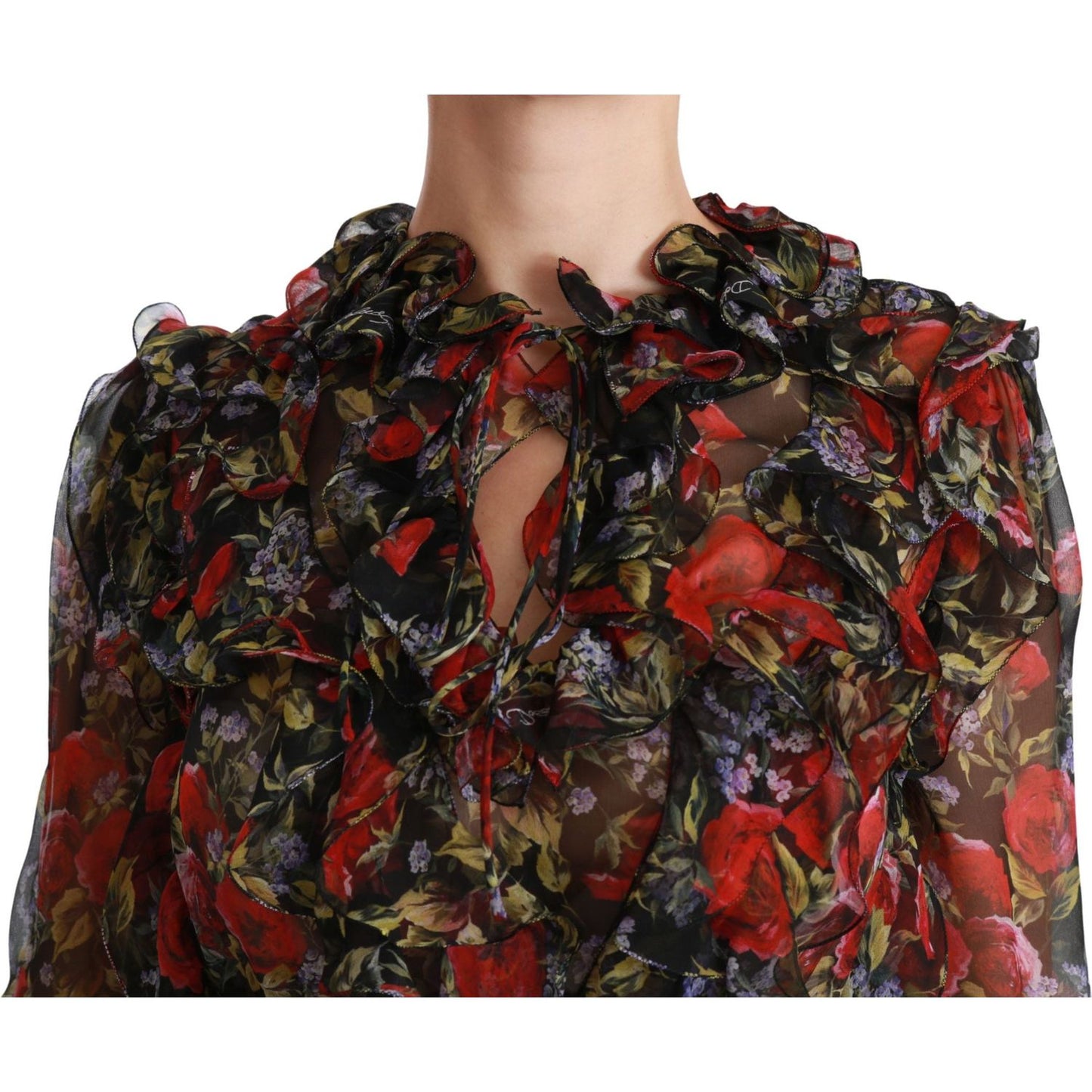 Dolce & Gabbana Elegant Floral Silk Long Sleeve Blouse Dolce & Gabbana Dark Slate Gray