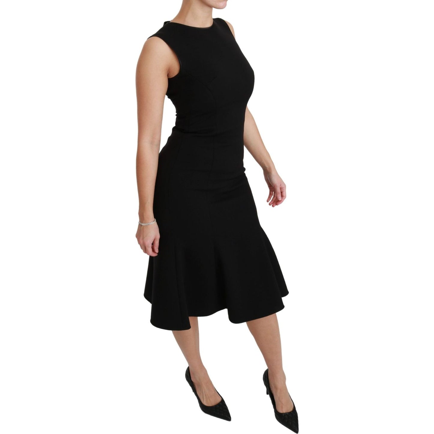 Dolce & Gabbana Elegant Black Fit Flare Wool Blend Dress WOMAN DRESSES Dolce & Gabbana Rosy Brown