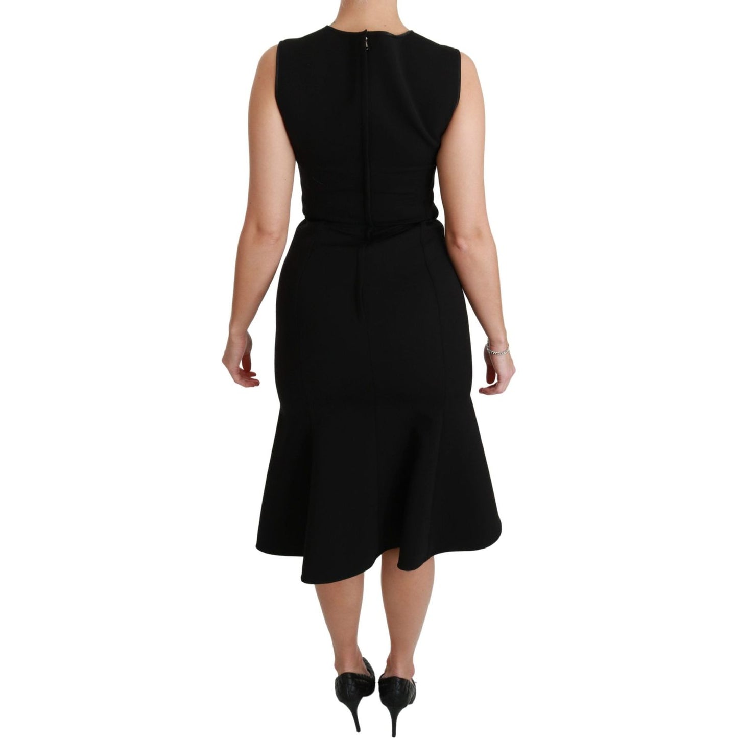 Dolce & Gabbana Elegant Black Fit Flare Wool Blend Dress WOMAN DRESSES Dolce & Gabbana Black