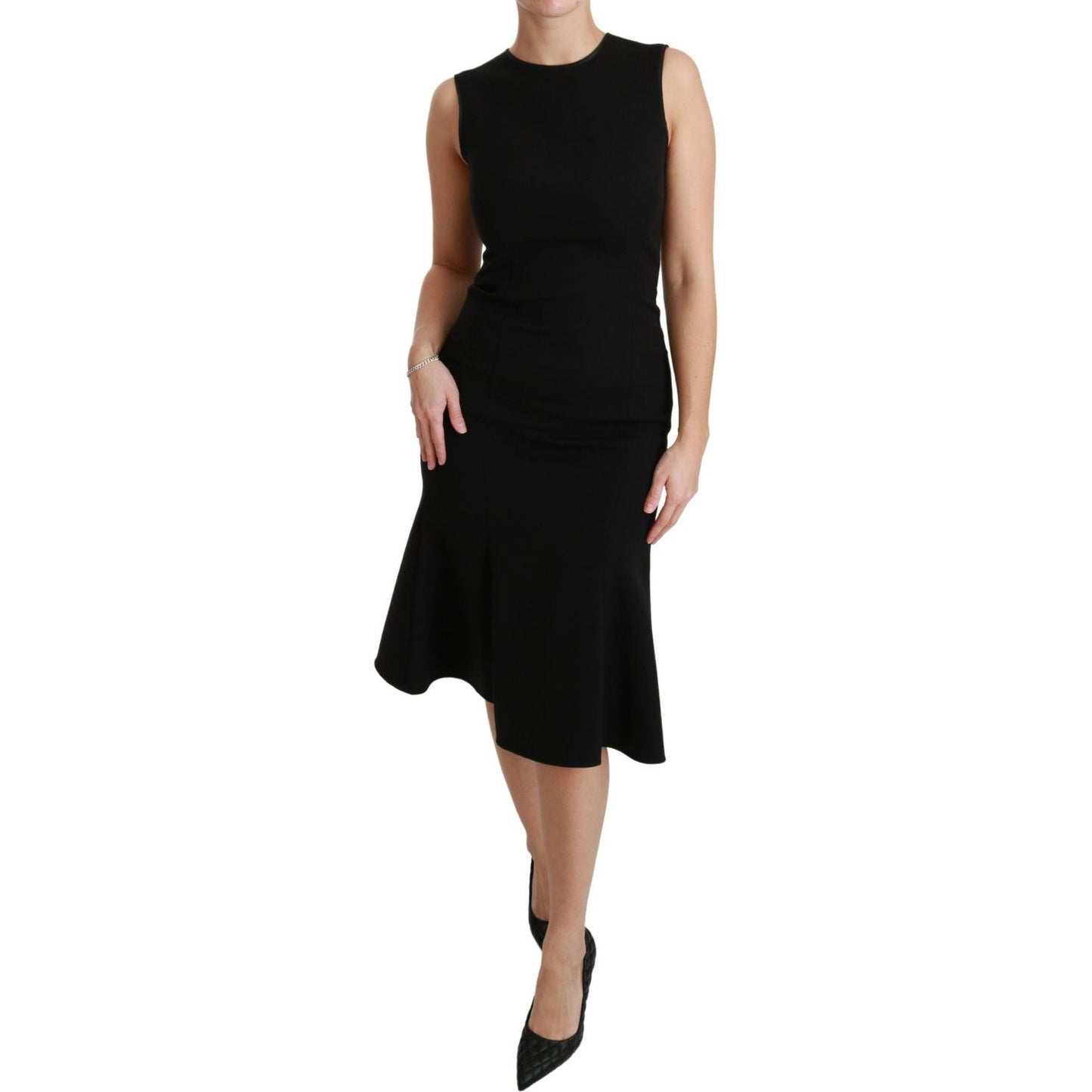 Dolce & Gabbana Elegant Black Fit Flare Wool Blend Dress WOMAN DRESSES Dolce & Gabbana Black