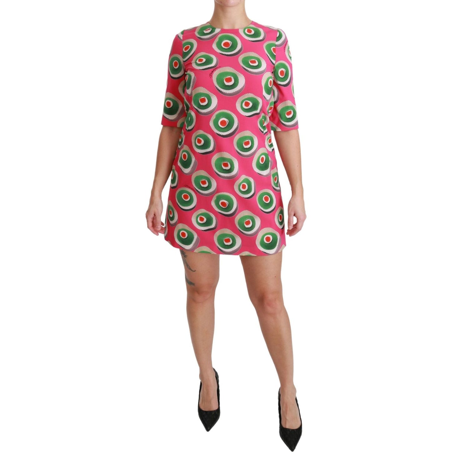 Dolce & Gabbana Pink Sicily Cupcake Shift Mini Dress Dolce & Gabbana Rosy Brown