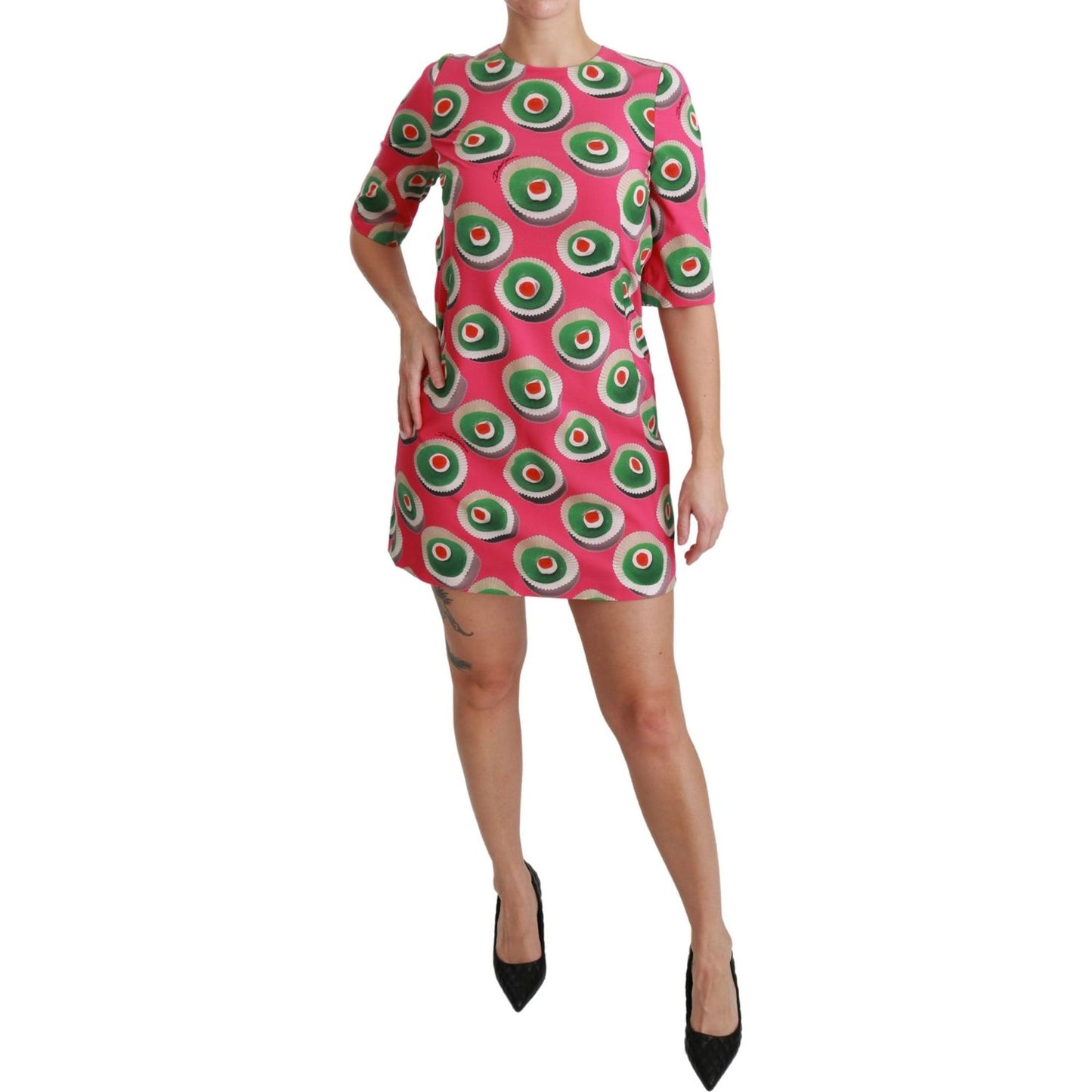 Dolce & Gabbana Pink Sicily Cupcake Shift Mini Dress Dolce & Gabbana Rosy Brown