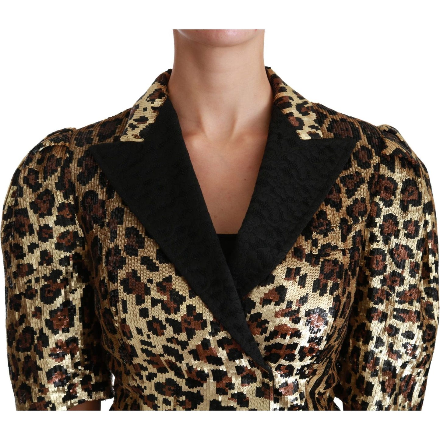 Dolce & Gabbana Gold Leopard Print Short Sleeve Blazer Coats & Jackets Dolce & Gabbana Tan