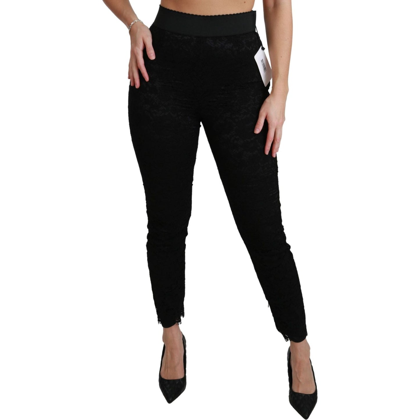 Dolce & Gabbana Elegant High Waist Lace Pants Dolce & Gabbana Rosy Brown