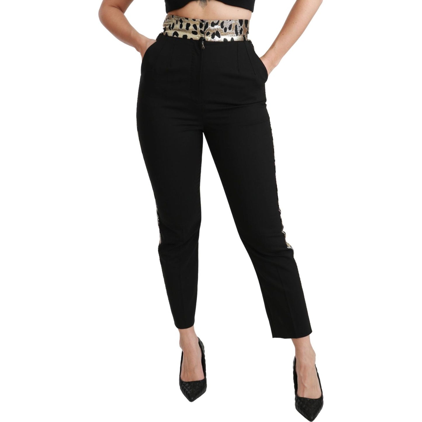 Dolce & Gabbana Gold Leopard Jacquard High Waist Pants Jeans & Pants Dolce & Gabbana Tan