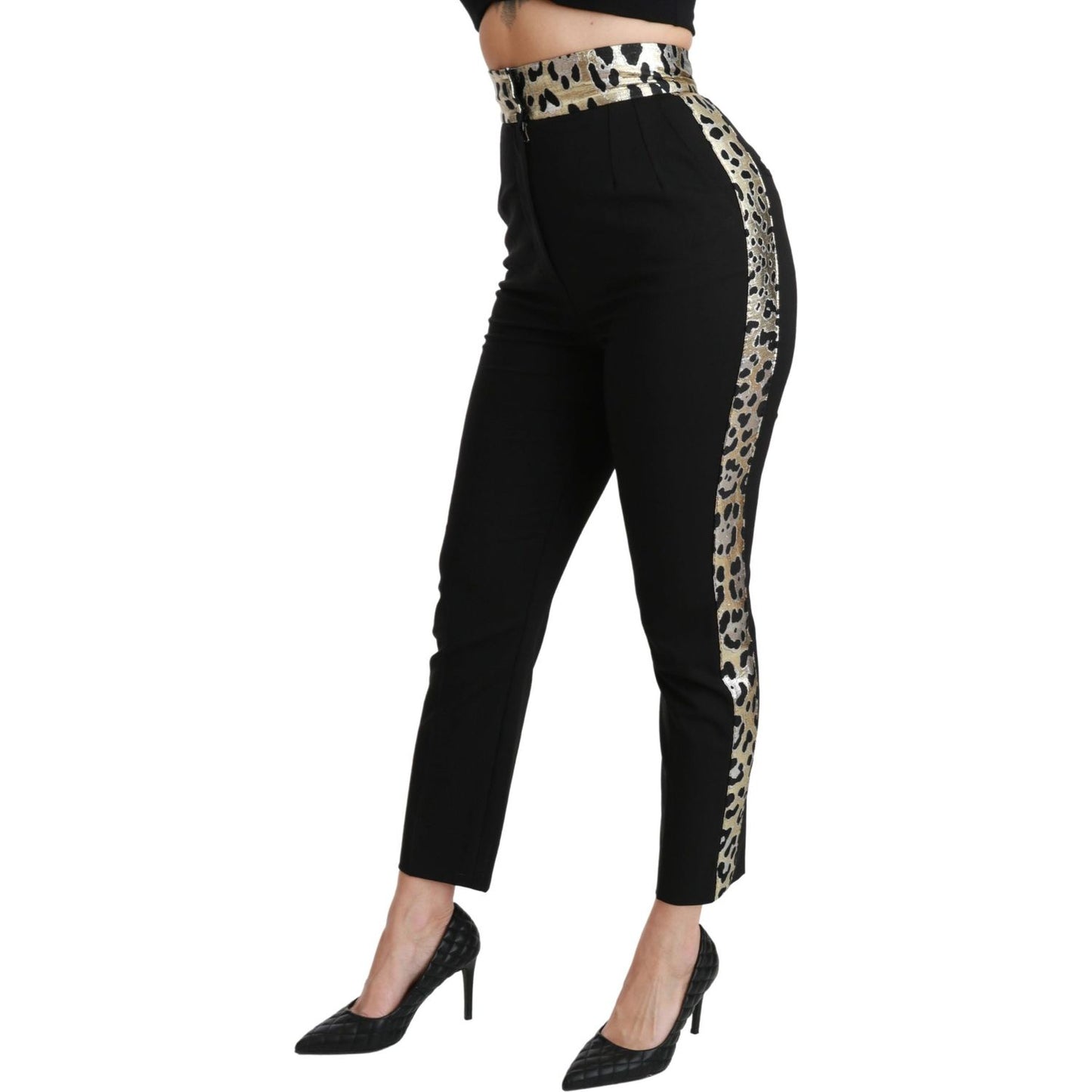 Dolce & Gabbana Gold Leopard Jacquard High Waist Pants Jeans & Pants Dolce & Gabbana Rosy Brown