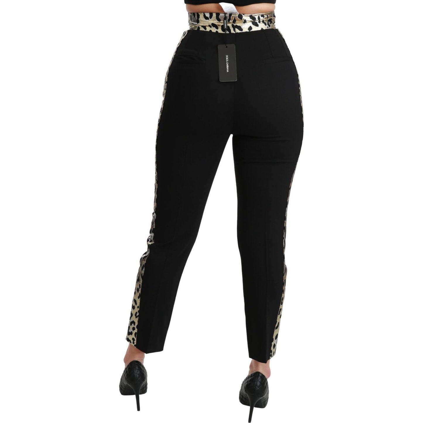 Dolce & Gabbana Gold Leopard Jacquard High Waist Pants Jeans & Pants Dolce & Gabbana Black