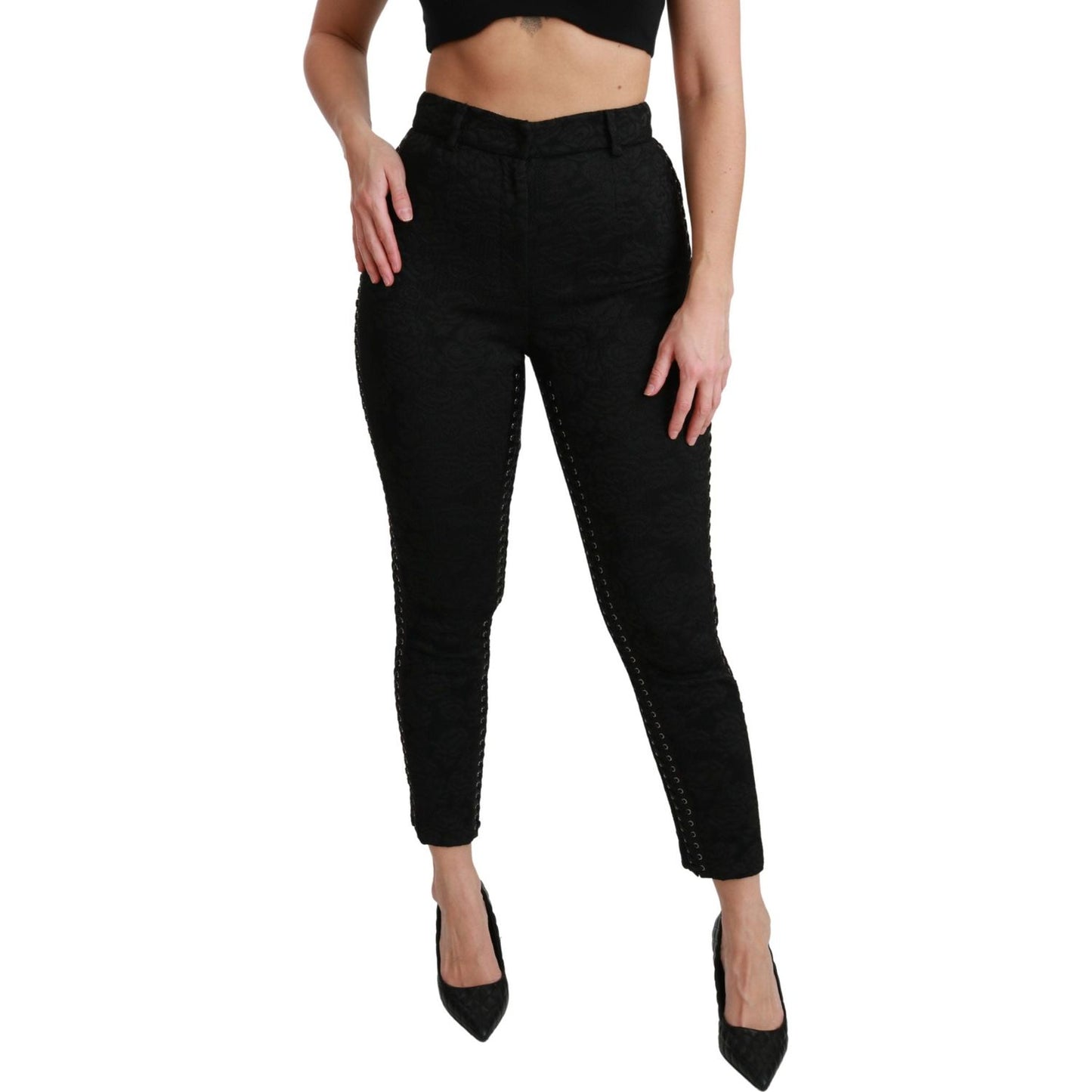 Dolce & Gabbana Elegant High Waist Skinny Black Brocade Pants Jeans & Pants Dolce & Gabbana Black