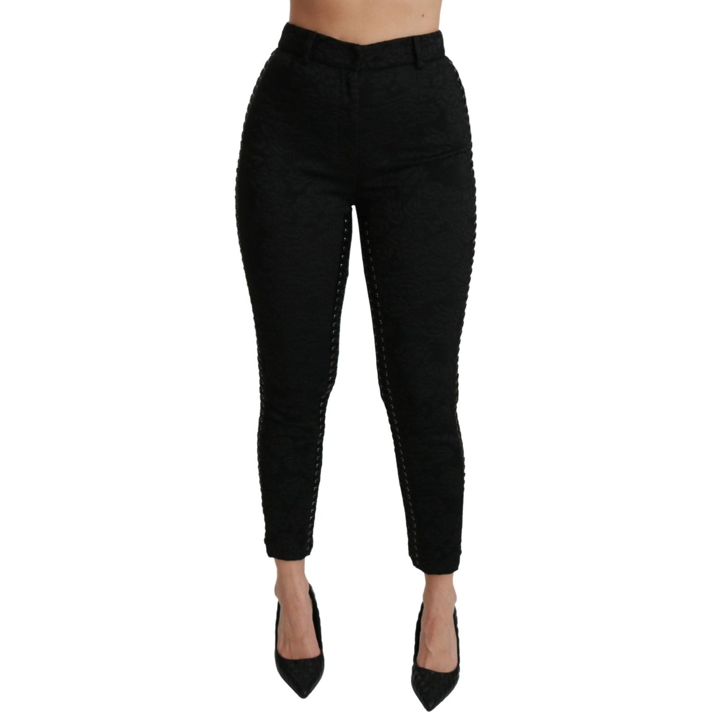 Dolce & Gabbana Elegant High Waist Skinny Black Brocade Pants Jeans & Pants Dolce & Gabbana Black