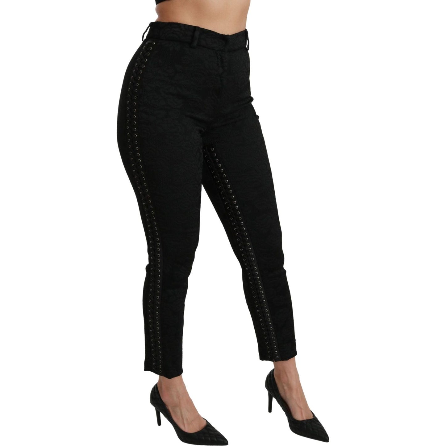 Dolce & Gabbana Elegant High Waist Skinny Black Brocade Pants Jeans & Pants Dolce & Gabbana Black