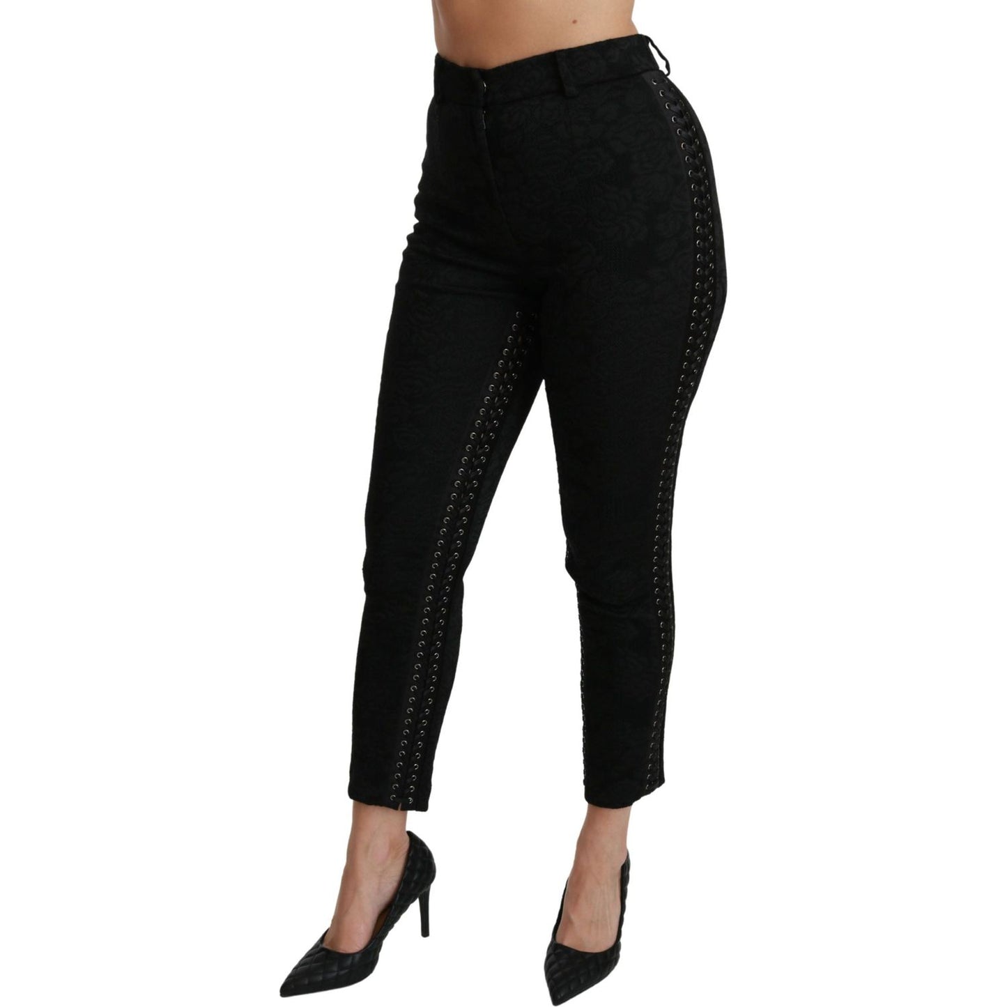 Dolce & Gabbana Elegant High Waist Skinny Black Brocade Pants Jeans & Pants Dolce & Gabbana Black