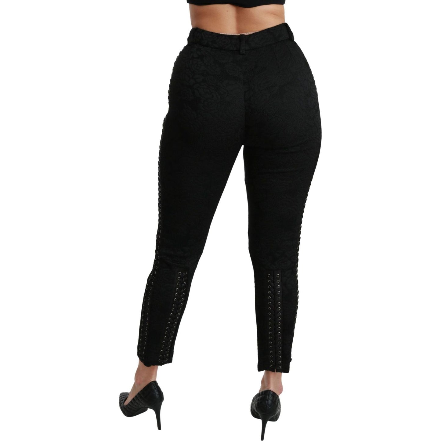Dolce & Gabbana Elegant High Waist Skinny Black Brocade Pants Jeans & Pants Dolce & Gabbana Black