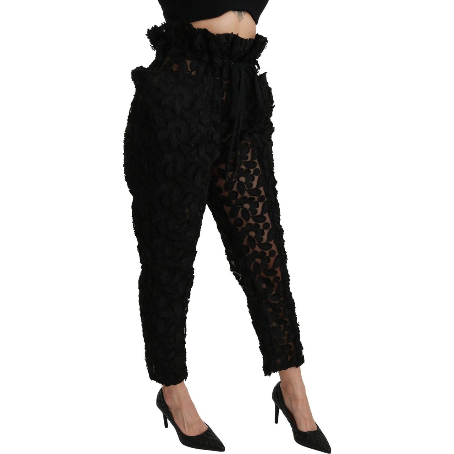 Dolce & Gabbana Chic Tapered High Waist Lace Pants Jeans & Pants Dolce & Gabbana Black