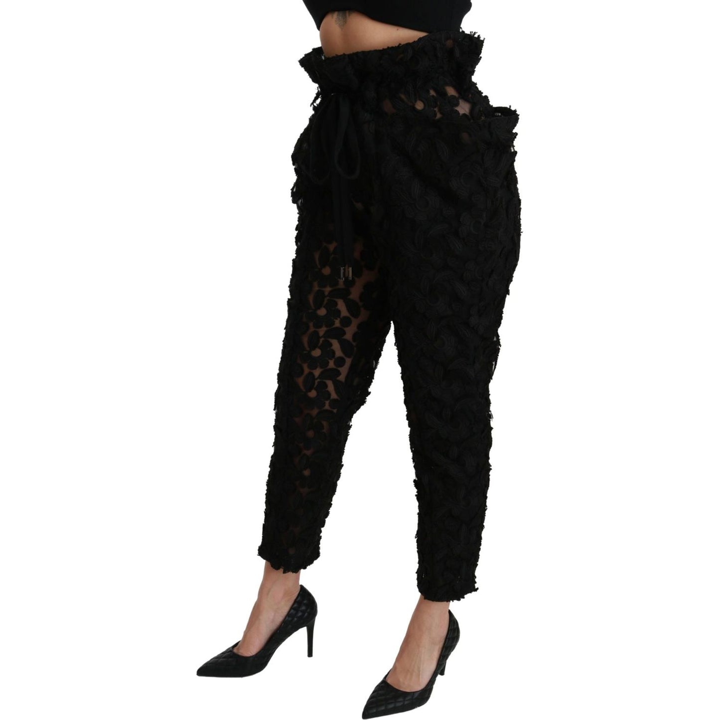 Dolce & Gabbana Chic Tapered High Waist Lace Pants Jeans & Pants Dolce & Gabbana Black