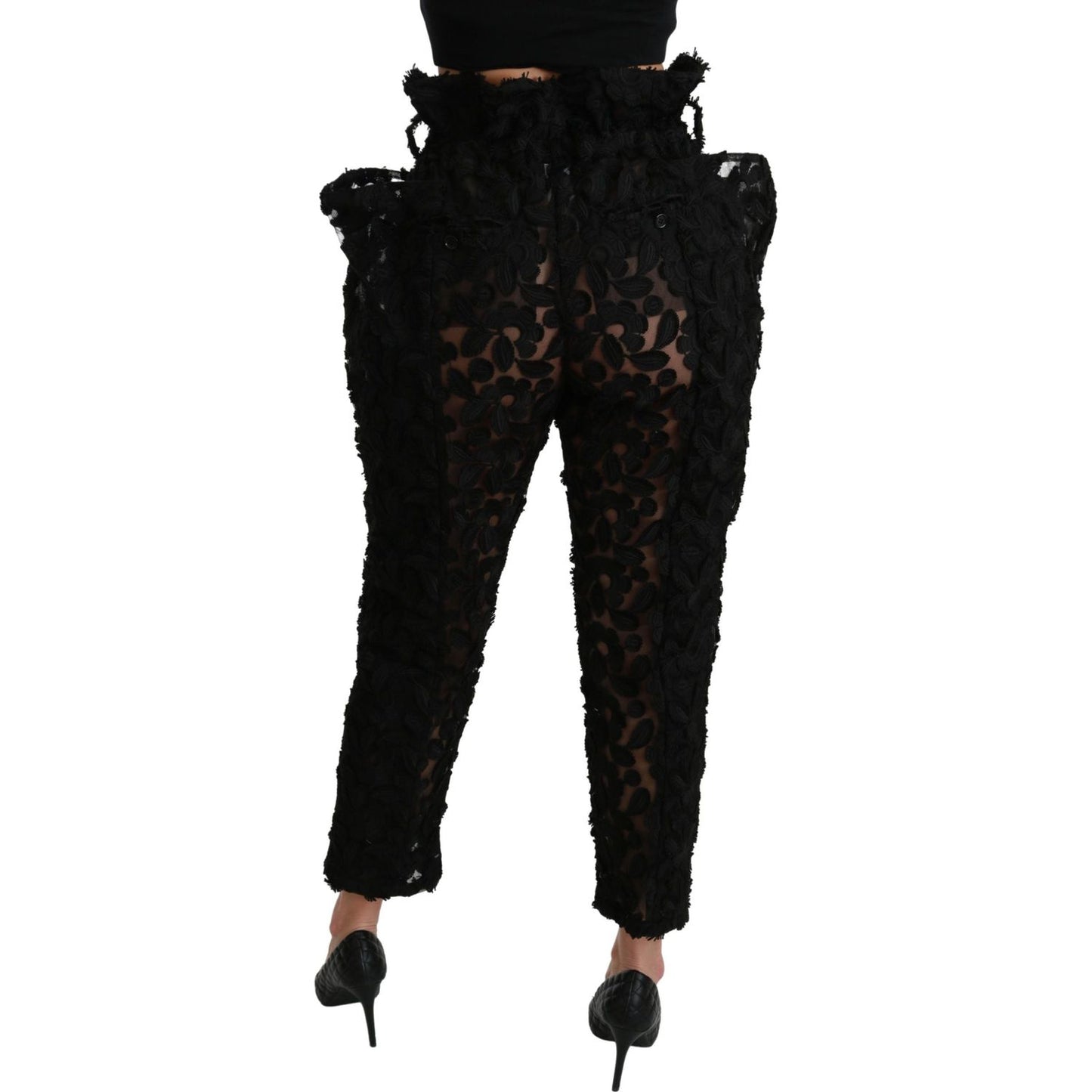 Dolce & Gabbana Chic Tapered High Waist Lace Pants Jeans & Pants Dolce & Gabbana Black