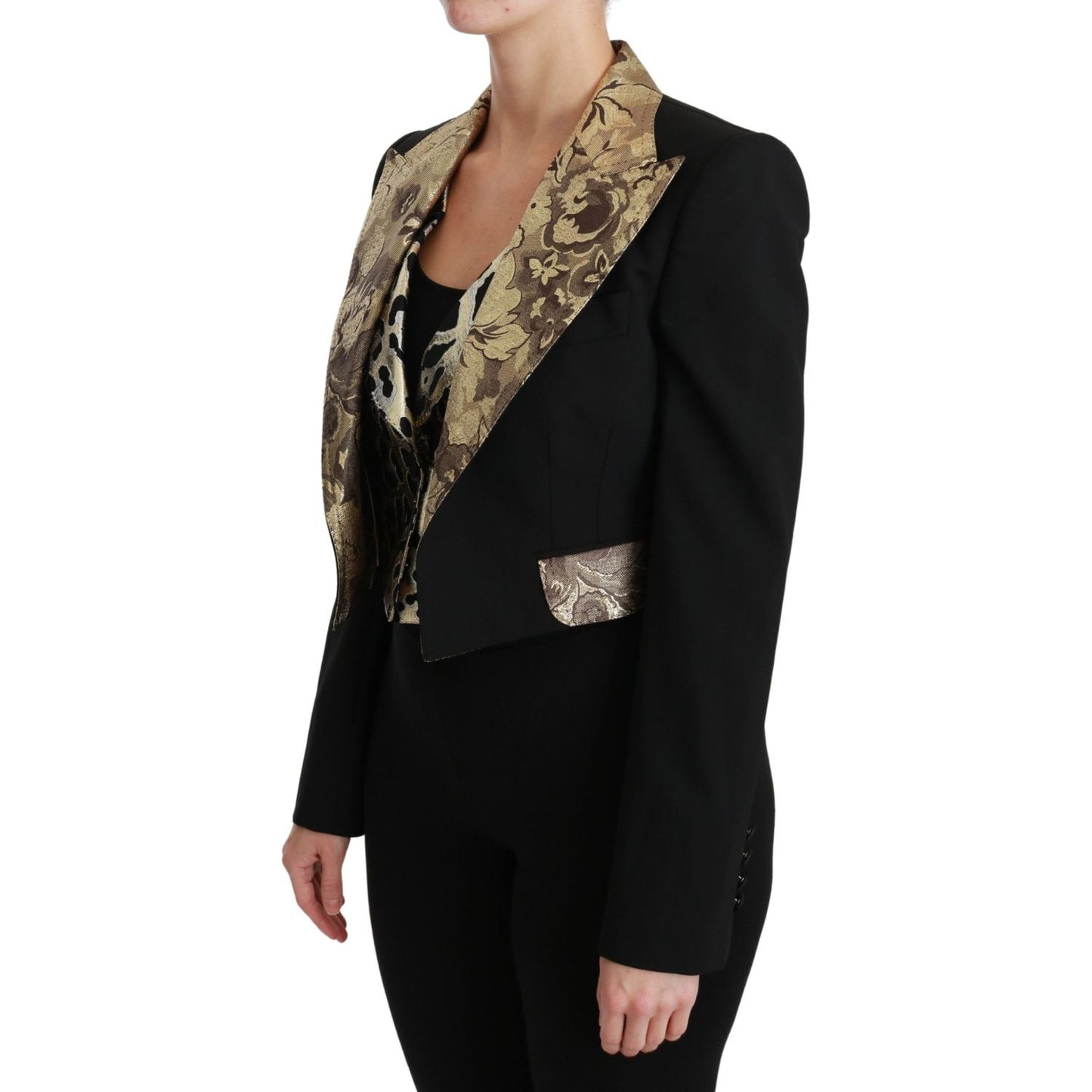 Dolce & Gabbana Opulent Black Gold Floral Jacket and Vest Ensemble Coats & Jackets Dolce & Gabbana Rosy Brown