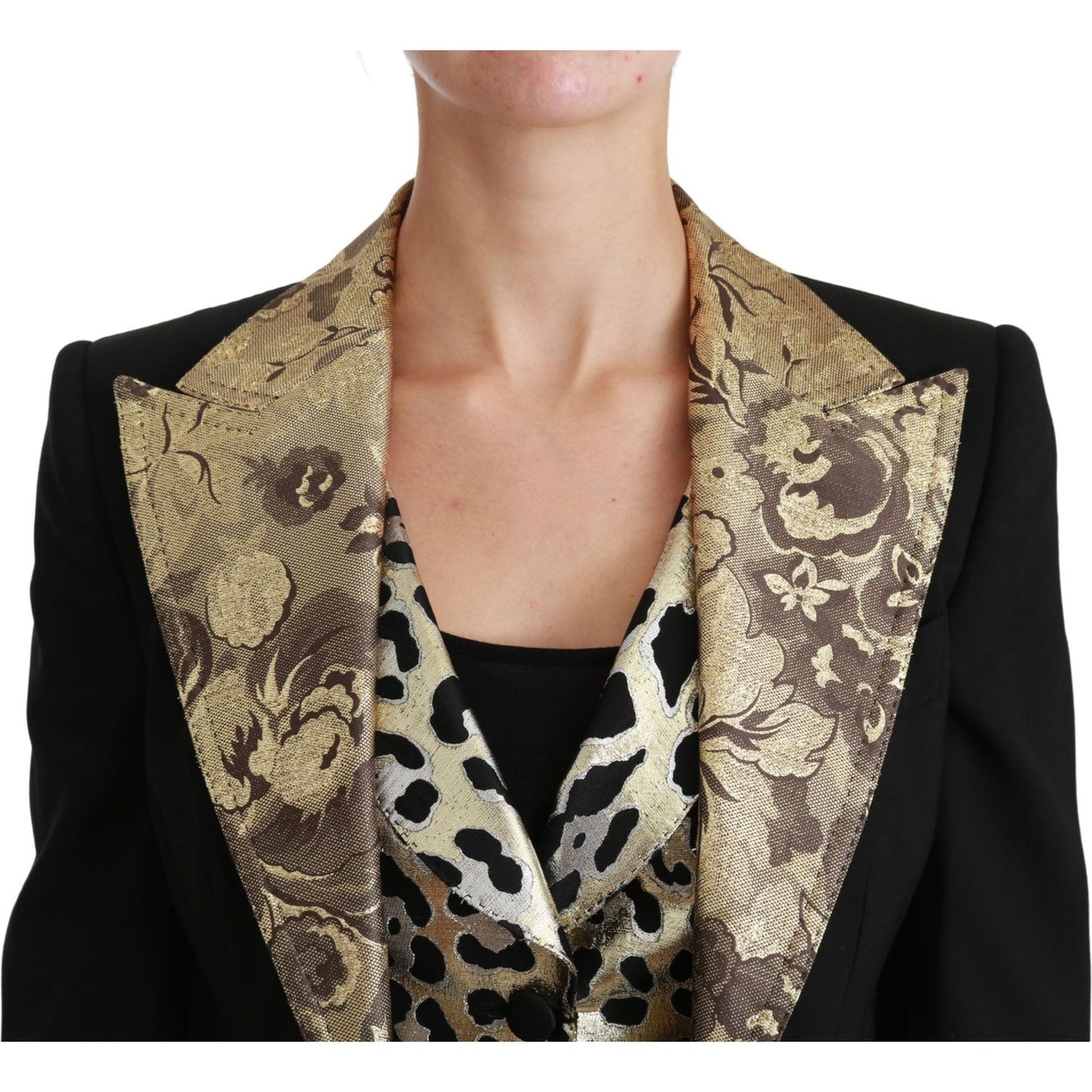 Dolce & Gabbana Opulent Black Gold Floral Jacket and Vest Ensemble Coats & Jackets Dolce & Gabbana Black