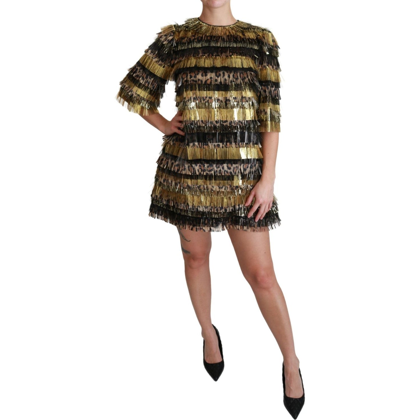 Dolce & Gabbana Elegant Sheath Mini Leopard Dress Dolce & Gabbana Dark Slate Gray