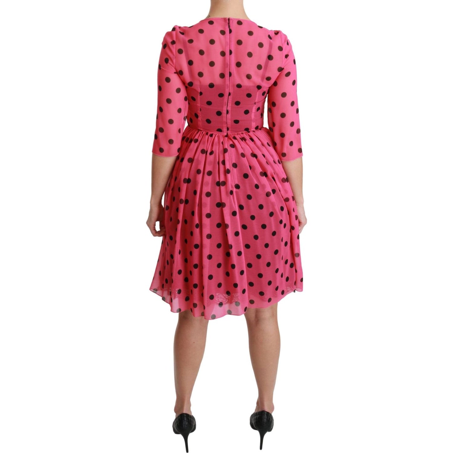 Dolce & Gabbana Elegant Polka Dot A-Line Knee Length Dress Dolce & Gabbana Maroon