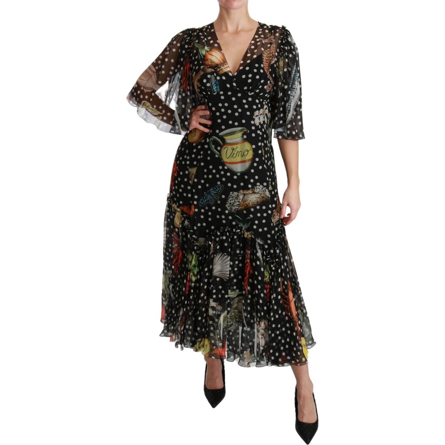 Dolce & Gabbana Elegant Silk Pleated A-Line Maxi Dress Dolce & Gabbana Black