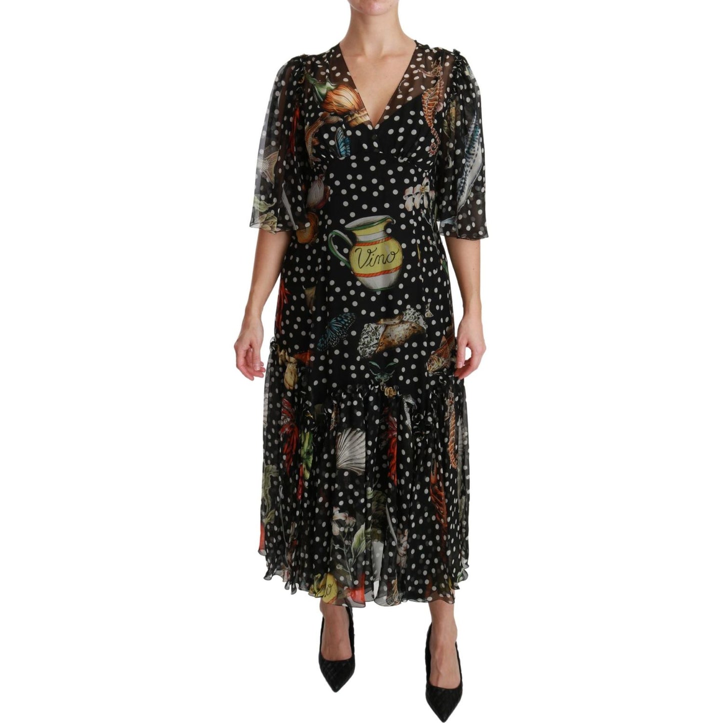 Dolce & Gabbana Elegant Silk Pleated A-Line Maxi Dress Dolce & Gabbana Black