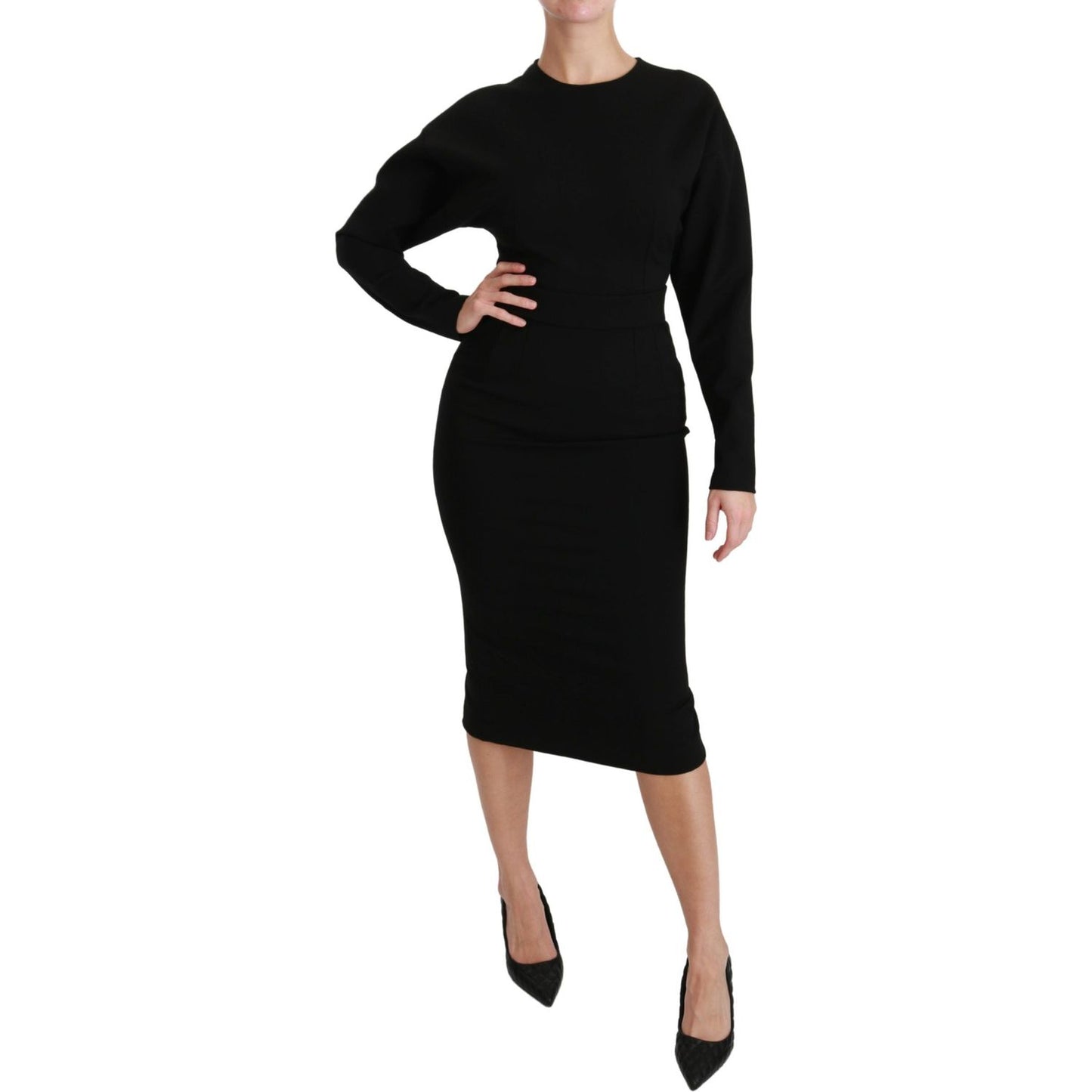 Dolce & Gabbana Elegant Black Bodycon Sheath Midi Dress Dresses Dolce & Gabbana Rosy Brown