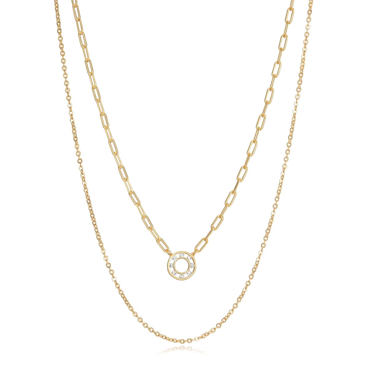 Elegant double-chain gold necklace. VICEROY JEWELS Mod. 13037C100-36 designed for ladies. Silver 925°, quartz movement, water resistant.