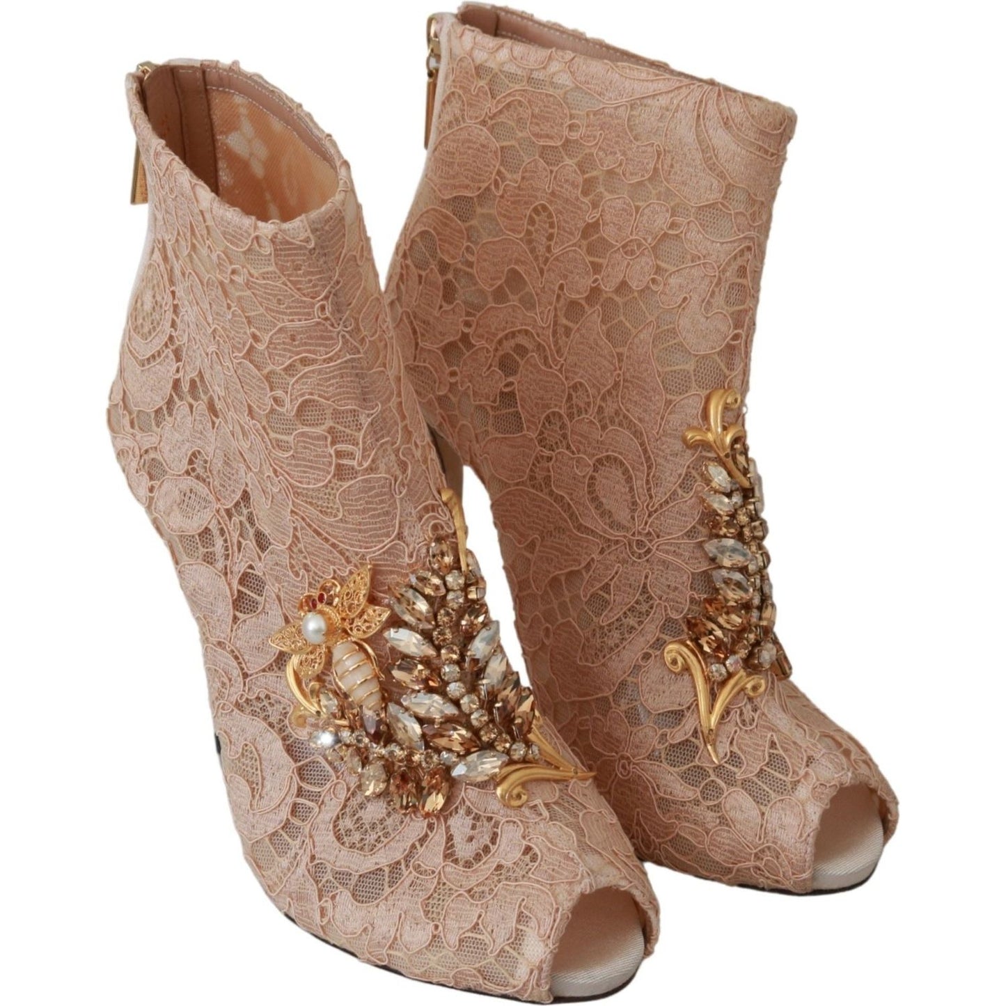 Dolce & Gabbana Elegant Lace Stilettos with Crystal Accents Dolce & Gabbana Rosy Brown