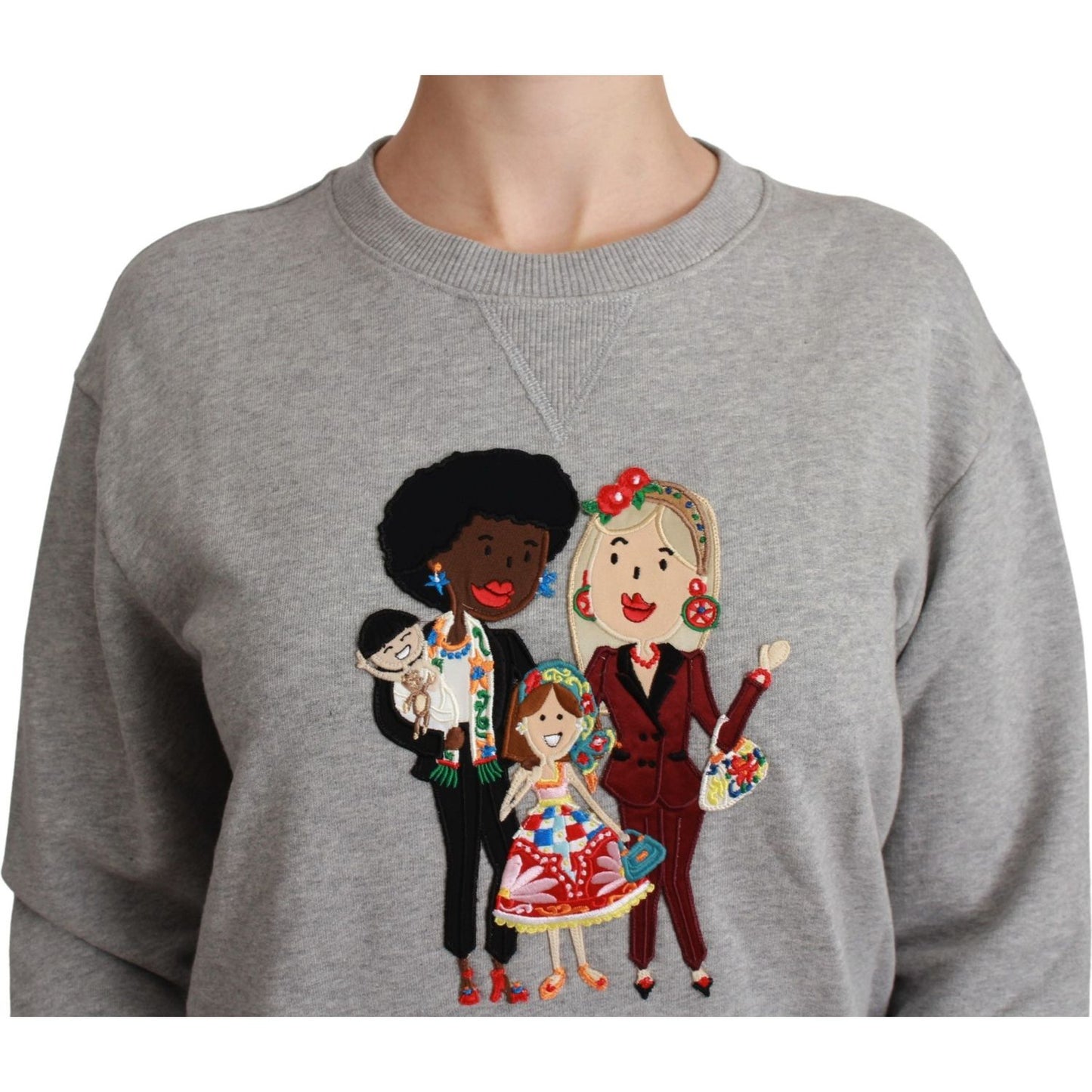 Dolce & Gabbana Elegant Multicolor Embroidered Crew-neck Sweater Dolce & Gabbana Light Slate Gray