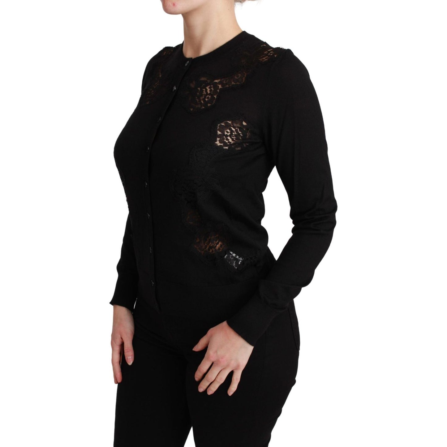 Dolce & Gabbana Elegant Cashmere Silk Blend Lace Cardigan Dolce & Gabbana Black