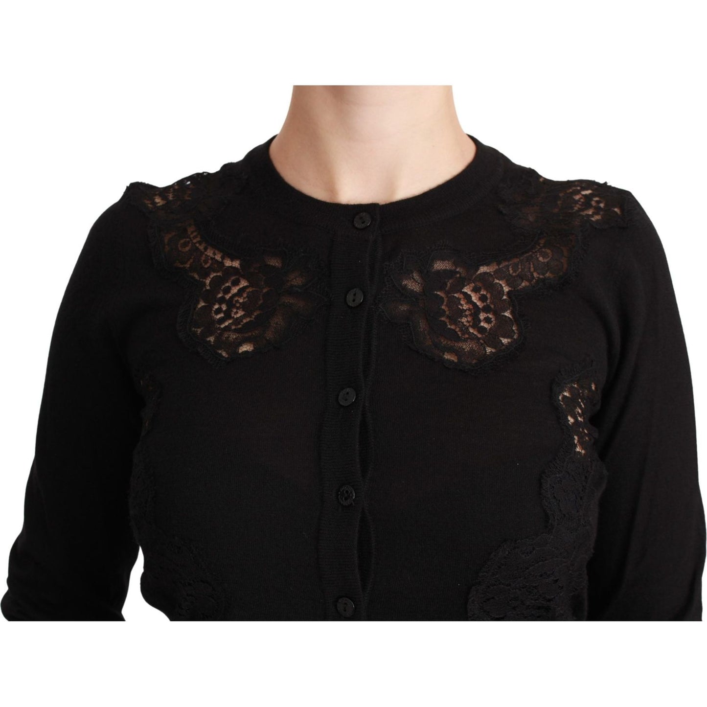 Dolce & Gabbana Elegant Cashmere Silk Blend Lace Cardigan Dolce & Gabbana Black
