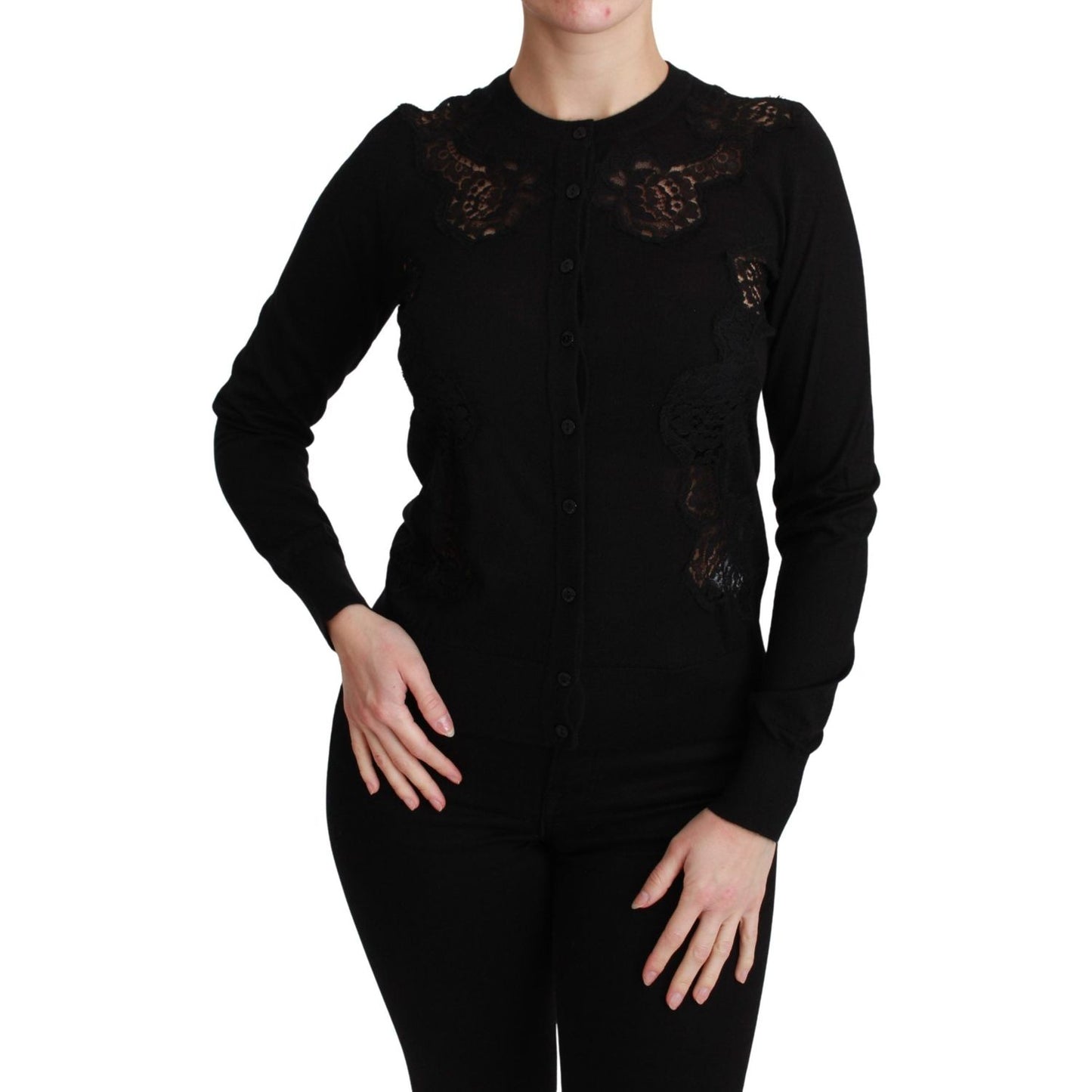 Dolce & Gabbana Elegant Cashmere Silk Blend Lace Cardigan Dolce & Gabbana Black