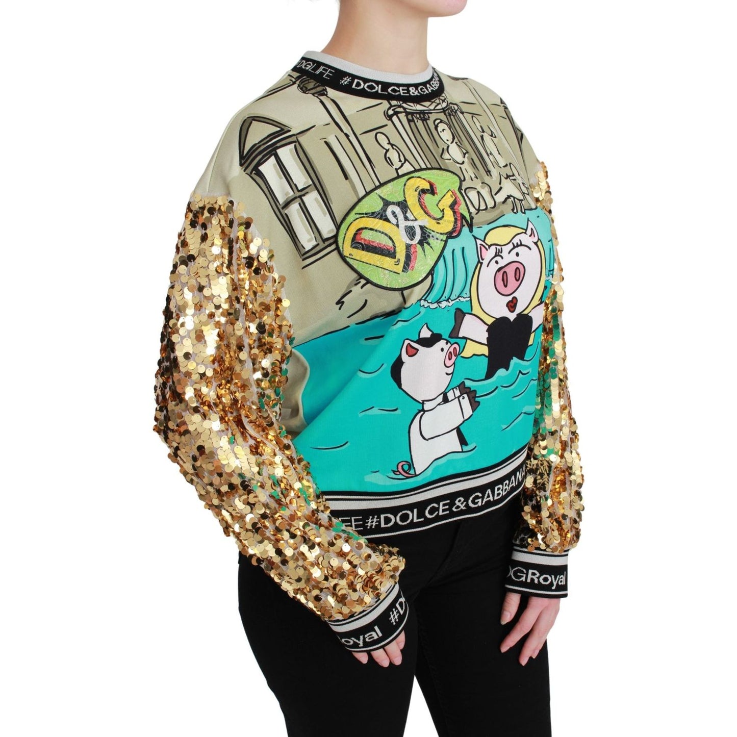 Dolce & Gabbana Chic Multicolor Motive Sequined Sweater Dolce & Gabbana Black