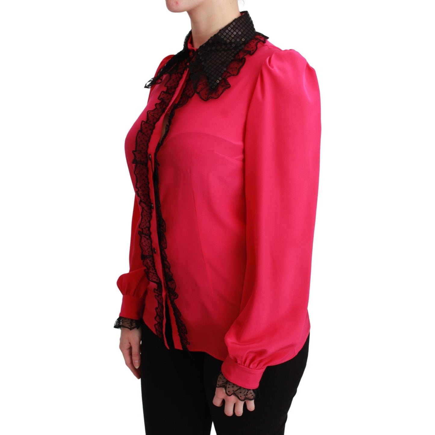 Dolce & Gabbana Silk Blend Lace Detail Blouse in Pink Dolce & Gabbana Maroon