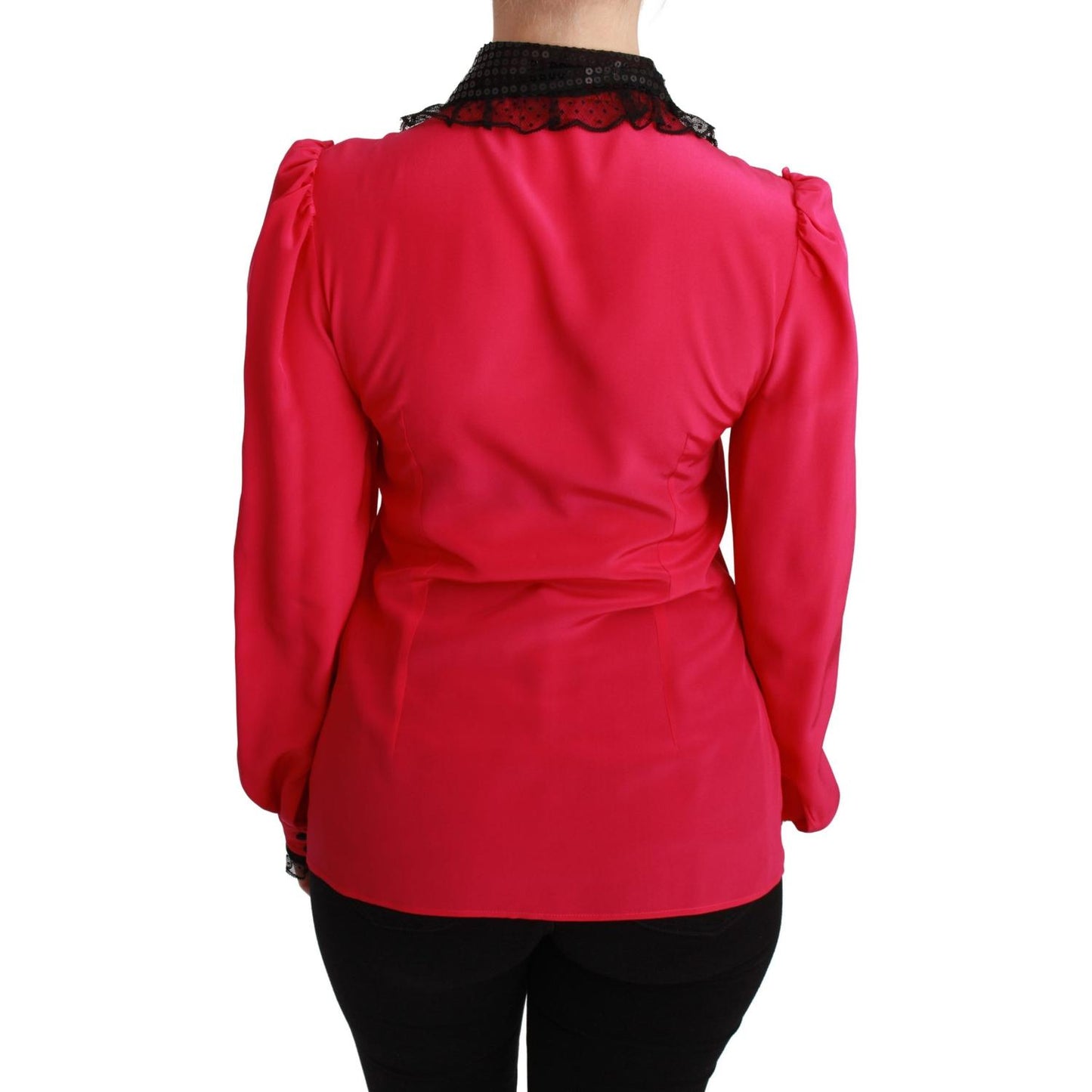 Dolce & Gabbana Silk Blend Lace Detail Blouse in Pink Dolce & Gabbana Firebrick