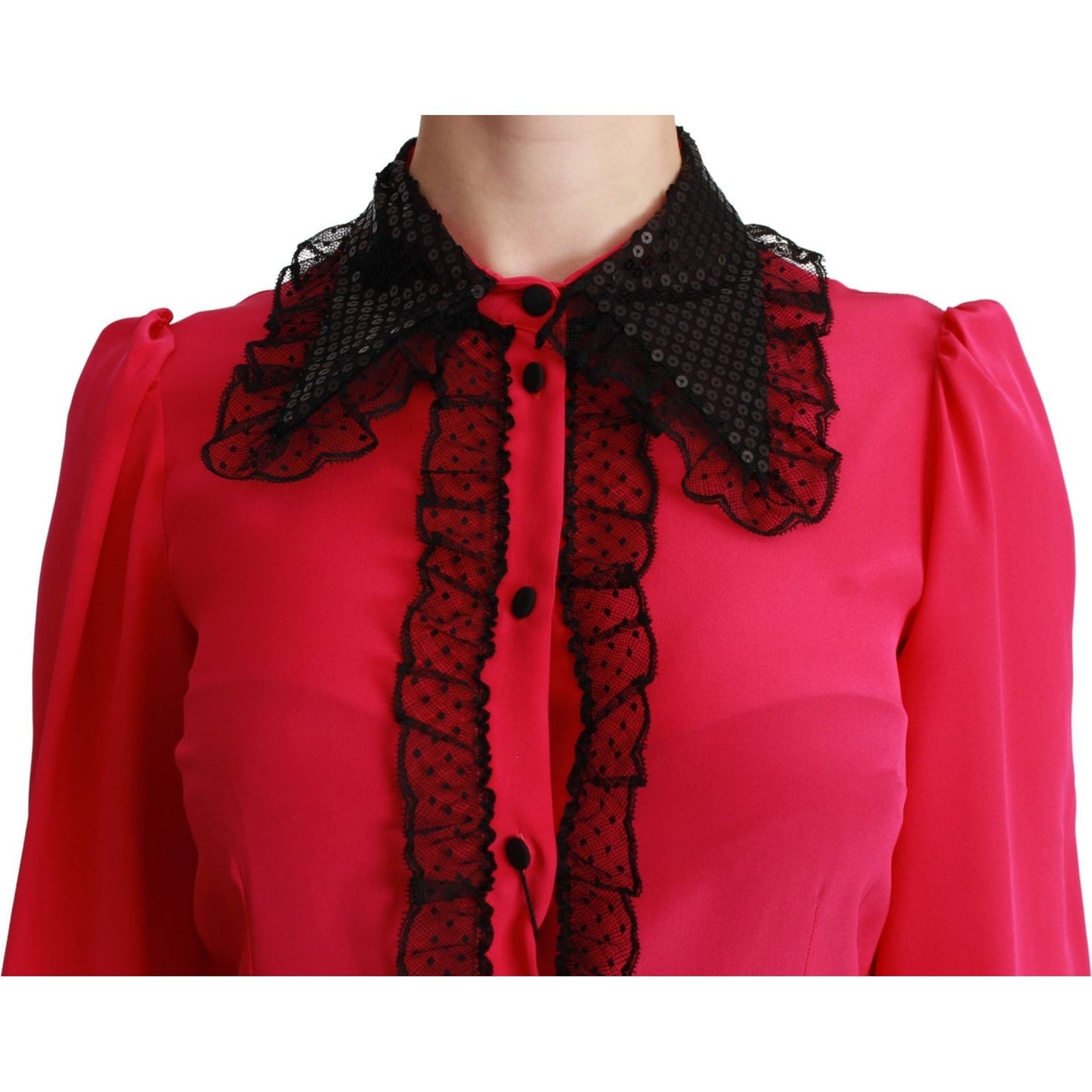 Dolce & Gabbana Silk Blend Lace Detail Blouse in Pink Dolce & Gabbana Firebrick