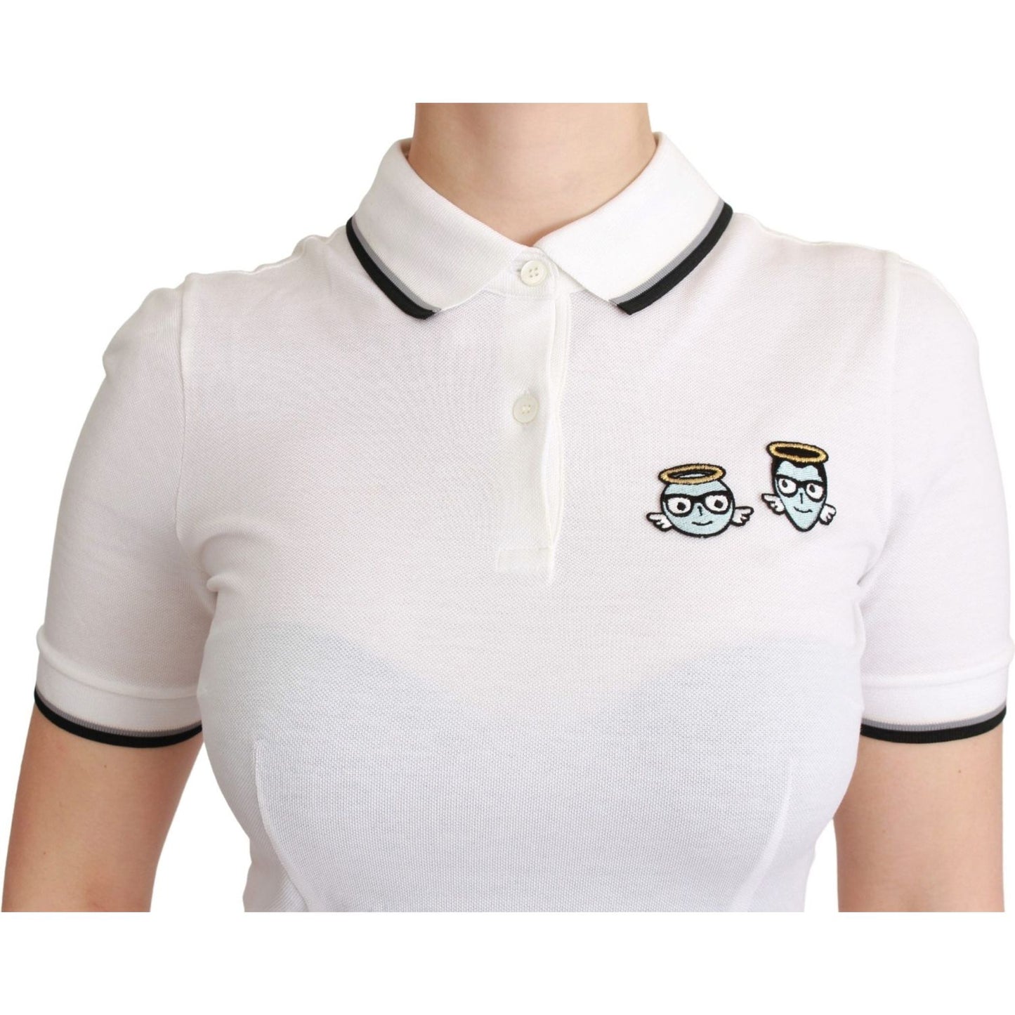 Dolce & Gabbana Chic Polo Angel Embroidered T-shirt Dolce & Gabbana Light Gray