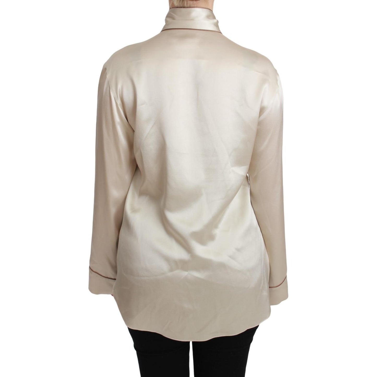 Dolce & Gabbana Elegant Beige Silk Satin Blouse with QUEEN Embroidery Dolce & Gabbana Gray