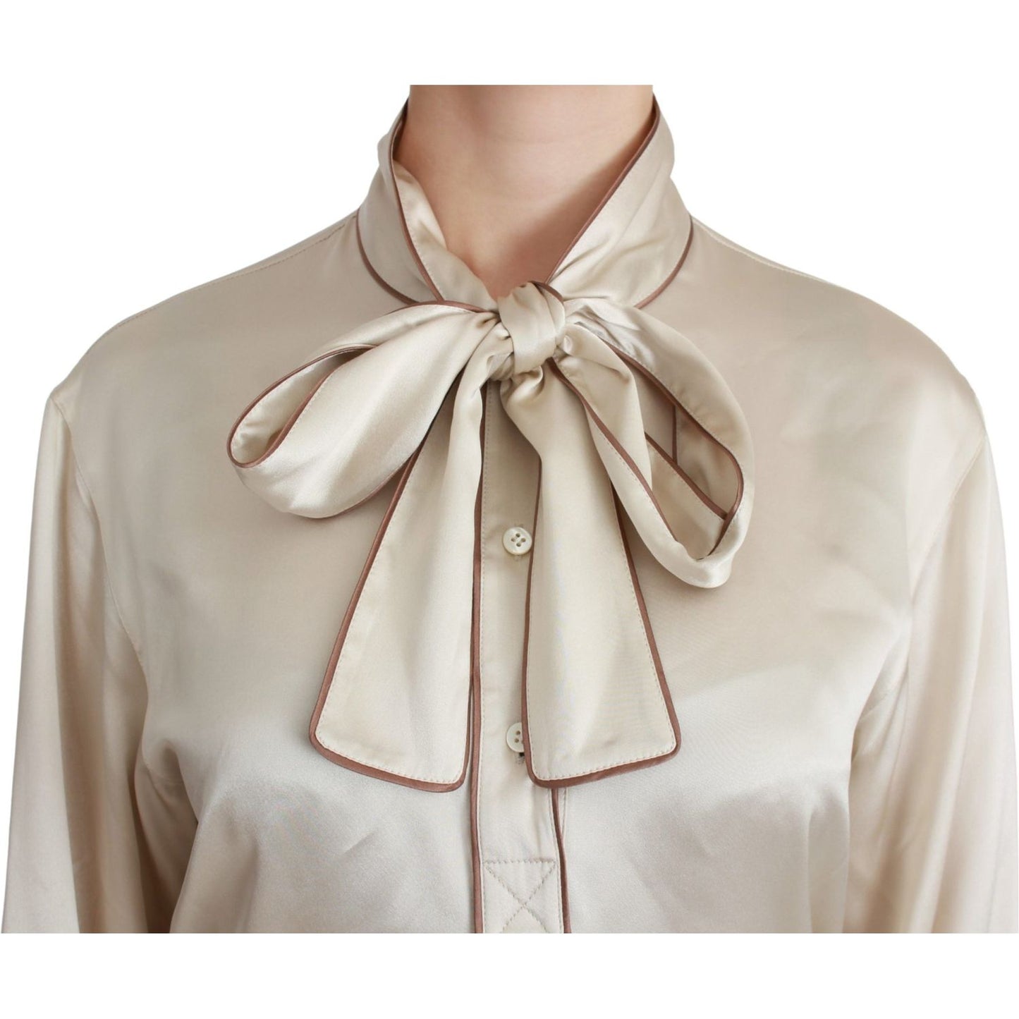 Dolce & Gabbana Elegant Beige Silk Satin Blouse with QUEEN Embroidery Dolce & Gabbana Gray