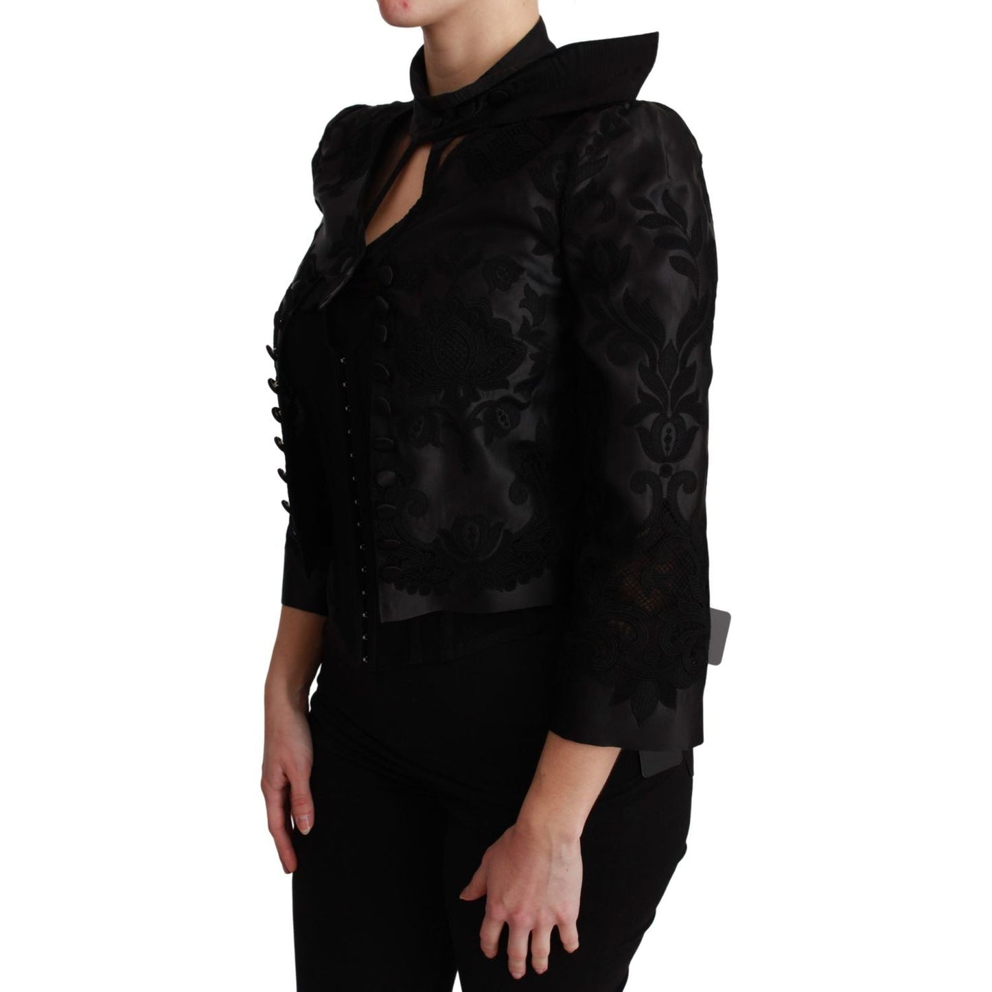 Dolce & Gabbana Exquisite Floral Jacquard Corset Blazer Coats & Jackets Dolce & Gabbana Black