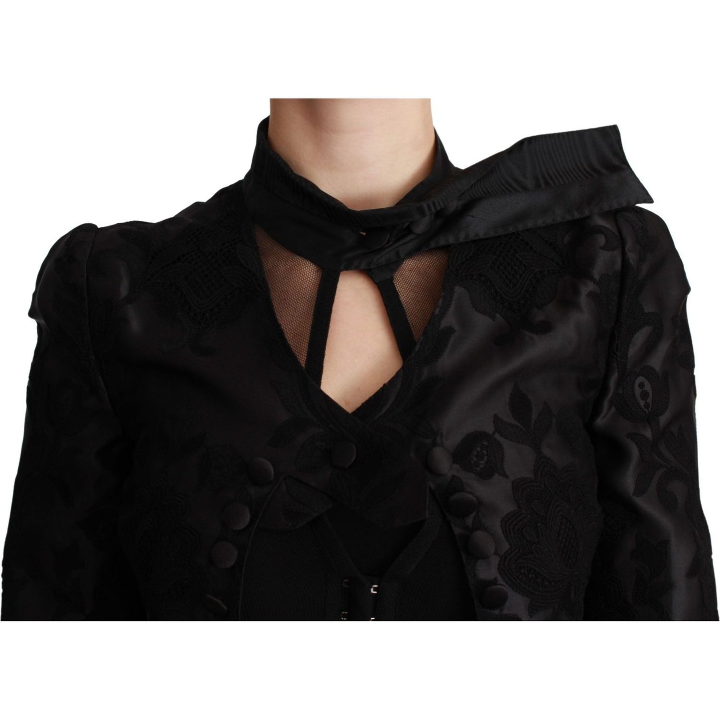 Dolce & Gabbana Exquisite Floral Jacquard Corset Blazer Coats & Jackets Dolce & Gabbana Black