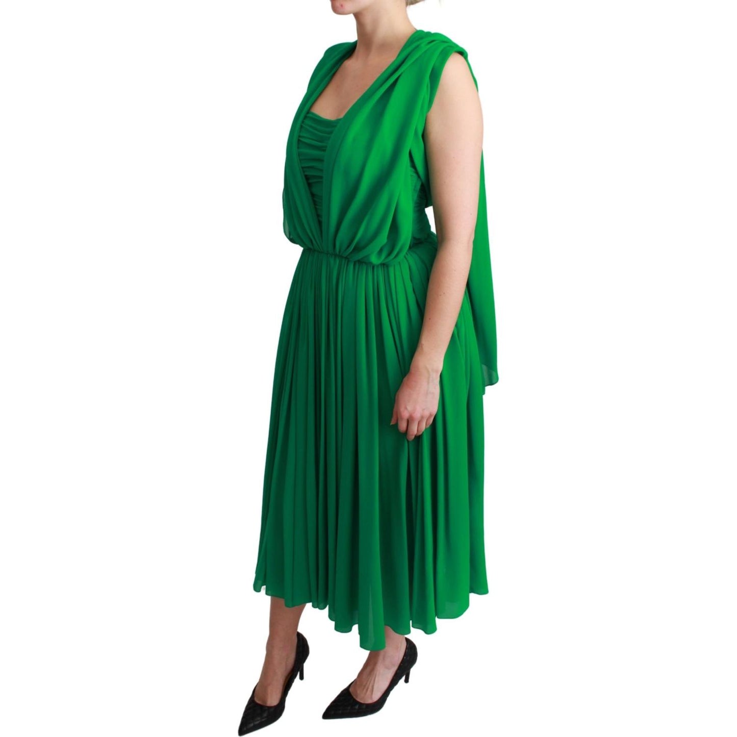 Dolce & Gabbana Elegant Sleeveless Pleated Silk Maxi Dress Dress Dolce & Gabbana Tan