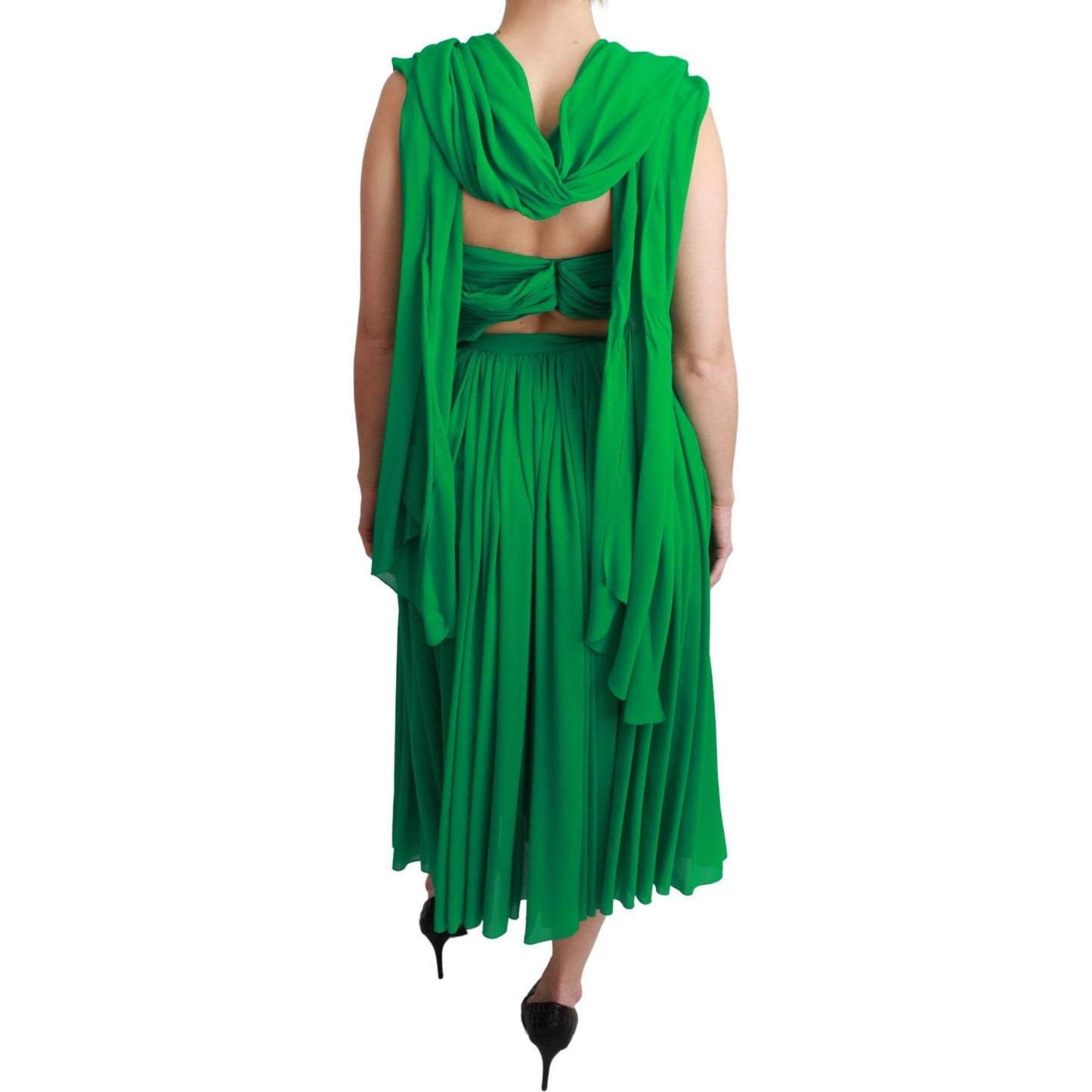 Dolce & Gabbana Elegant Sleeveless Pleated Silk Maxi Dress Dress Dolce & Gabbana Forest Green