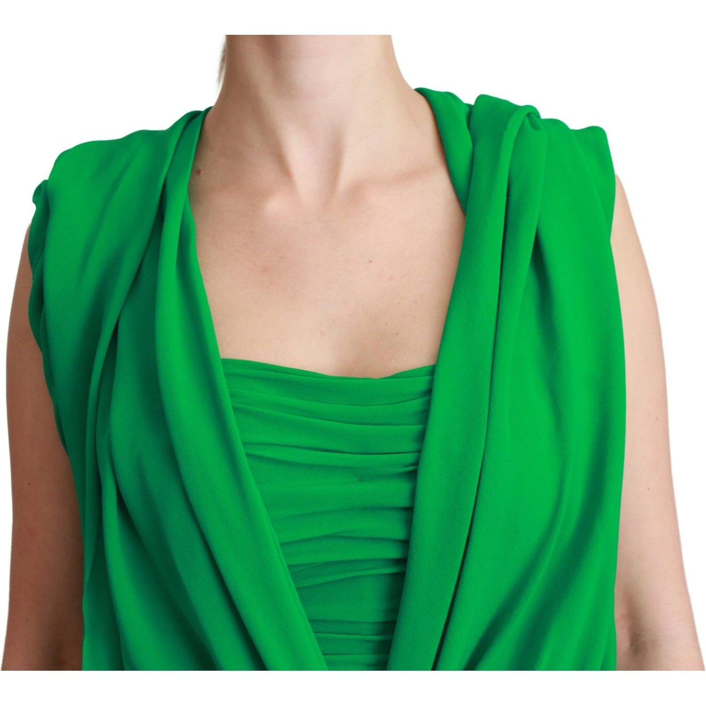 Dolce & Gabbana Elegant Sleeveless Pleated Silk Maxi Dress Dress Dolce & Gabbana Sea Green