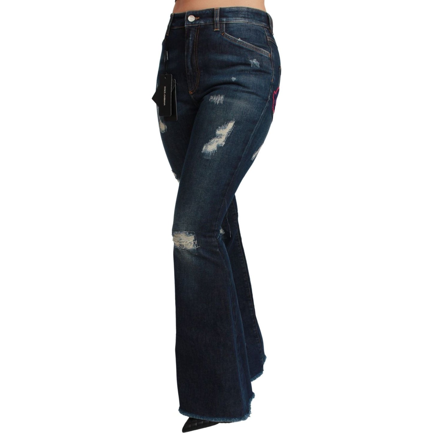 Dolce & Gabbana Chic High Waist Flare Denim Queen Embroidery Dolce & Gabbana Dark Slate Gray