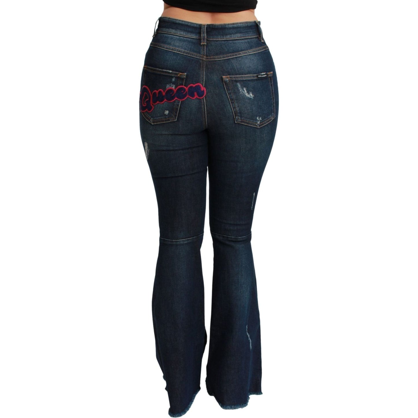 Dolce & Gabbana Chic High Waist Flare Denim Queen Embroidery Dolce & Gabbana Dark Slate Gray
