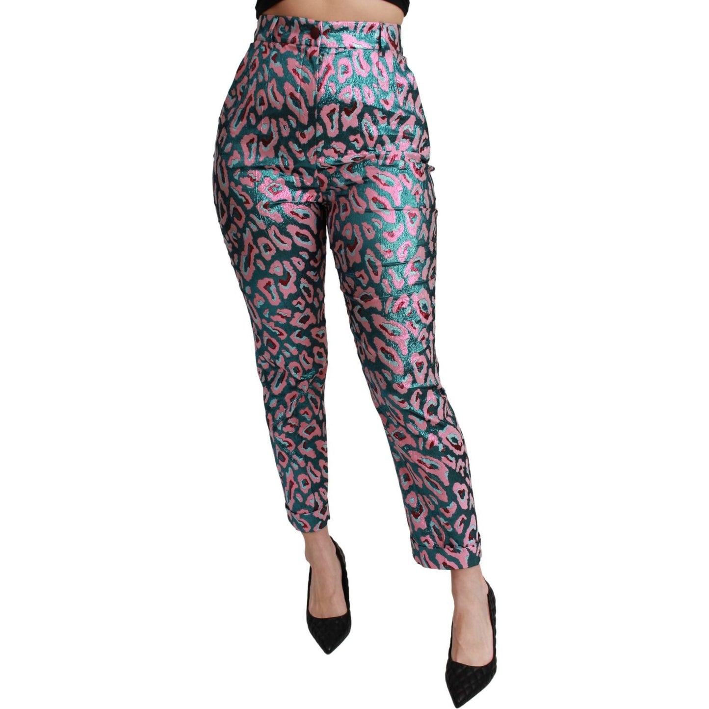 Dolce & Gabbana Elegant High Waist Cropped Silk Blend Pants Dolce & Gabbana Dark Slate Gray